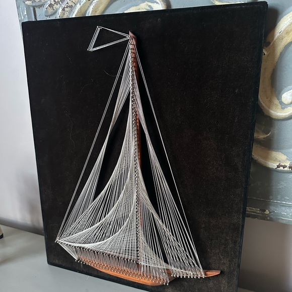 Other - Vintage MCM wire string art ship on black velvet